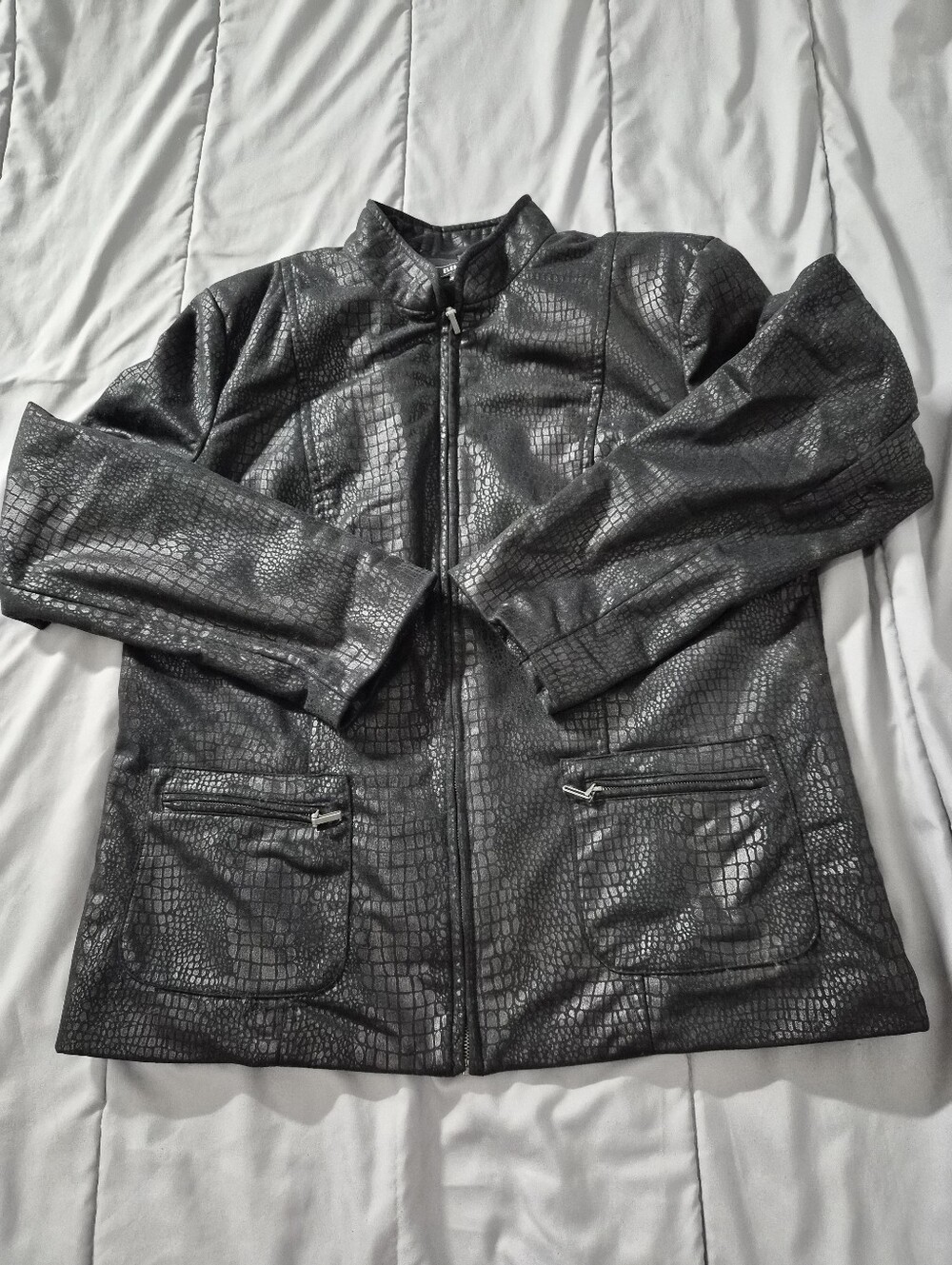 Womens Faux Leather Jacket Crocodilr Print